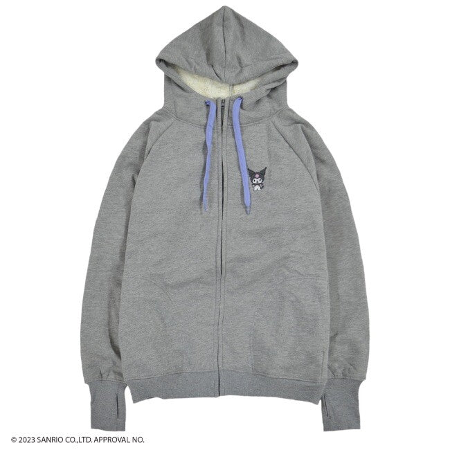 Jacket- Kuromi Embroidery Winter Hoodie Grey