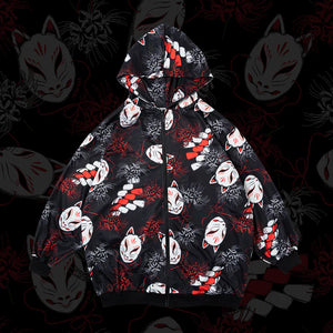 Hoodie- Oversized Higanbana with Fox Mask Jacket