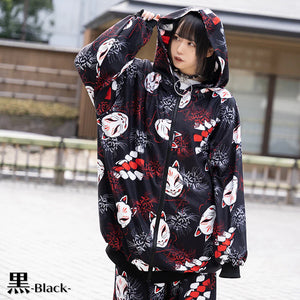 Hoodie- Oversized Higanbana with Fox Mask Jacket