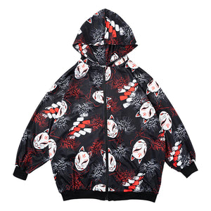 Hoodie- Oversized Higanbana with Fox Mask Jacket