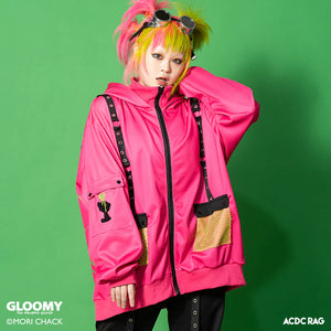 Hoodie- Oversized Gurokawa Bear Mesh Jacket in Pink