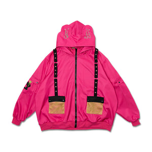 Hoodie- Oversized Gurokawa Bear Mesh Jacket in Pink