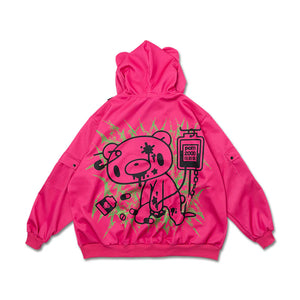 Hoodie- Oversized Gurokawa Bear Mesh Jacket in Pink