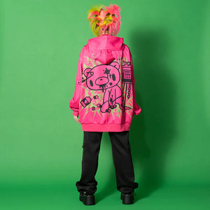 Hoodie- Oversized Gurokawa Bear Mesh Jacket in Pink