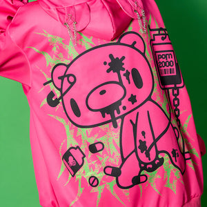 Hoodie- Oversized Gurokawa Bear Mesh Jacket in Pink